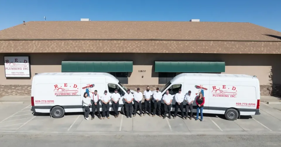 aerial red plumbing team
