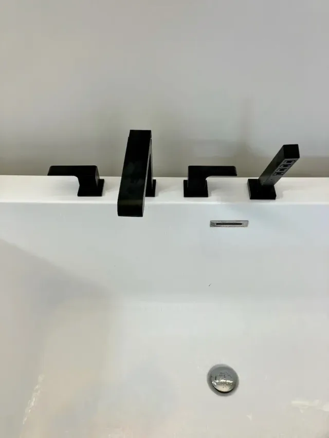 white sink black hardware